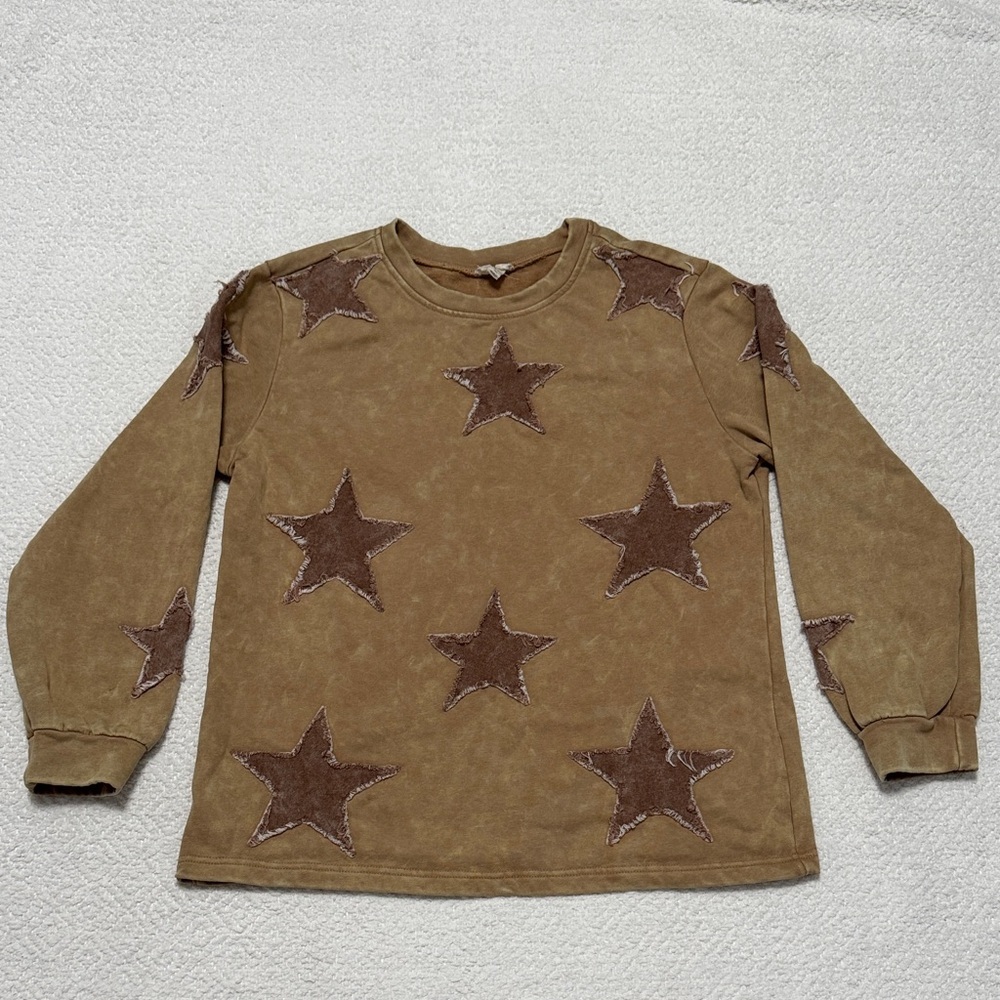BiBi Brown Star Crew Neck Sweater Sz M